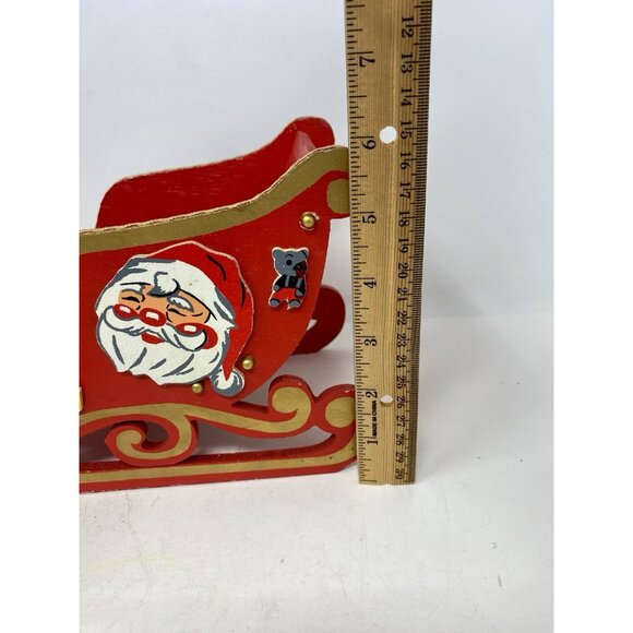 Vintage 1950s Red Wooden Santa Sleigh With Felted Reindeer Japan Folds Flat - Picture 13 of 15